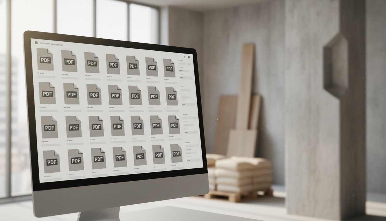 Tela de computador exibindo um sistema de gestão de documentos com arquivos em formato PDF listados