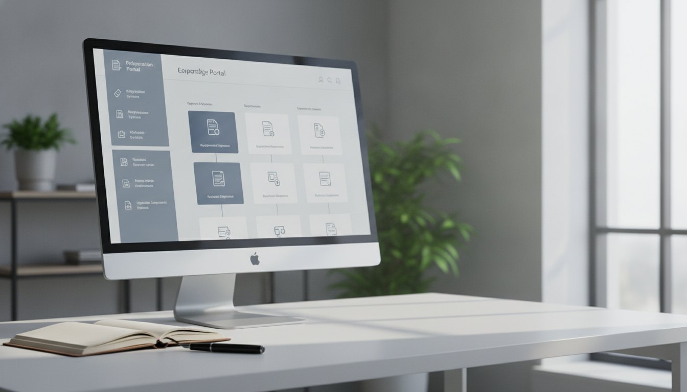 Tela de computador exibindo um portal de conhecimento corporativo com manuais de manutenção de equipamentos.