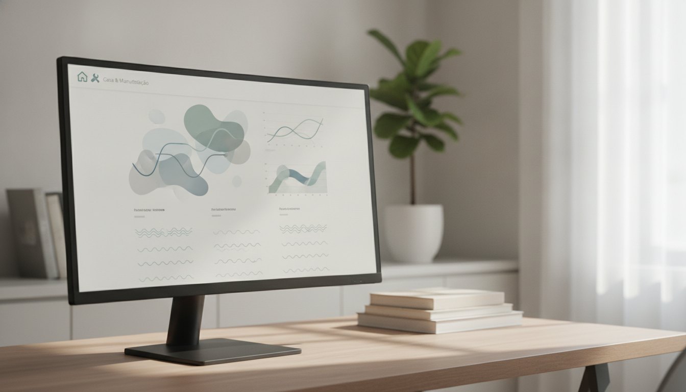 Tela de computador exibindo um painel de portal de autoatendimento corporativo com gráficos e listas.