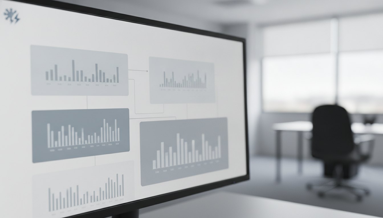 Tela de computador exibindo um painel de controle com gráficos de chamados técnicos abertos.